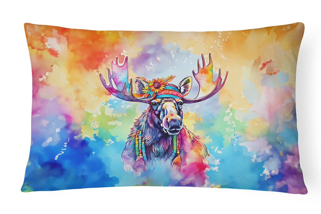 Hippie Animal Moose Decorative Throw Pillow 12x16 Indoor Outdoor Accent Cushion, Fabric Cover with Insert for Sofa, Bed, Porch & Living Room