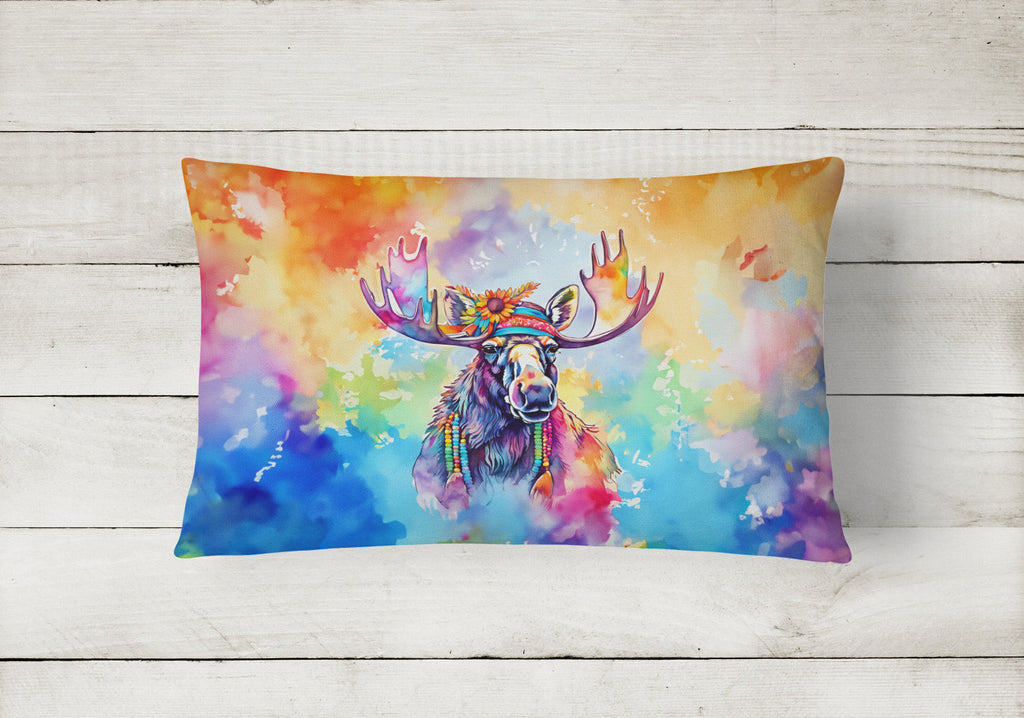 Hippie Animal Moose Decorative Throw Pillow 12x16 Indoor Outdoor Accent Cushion, Fabric Cover with Insert for Sofa, Bed, Porch & Living Room