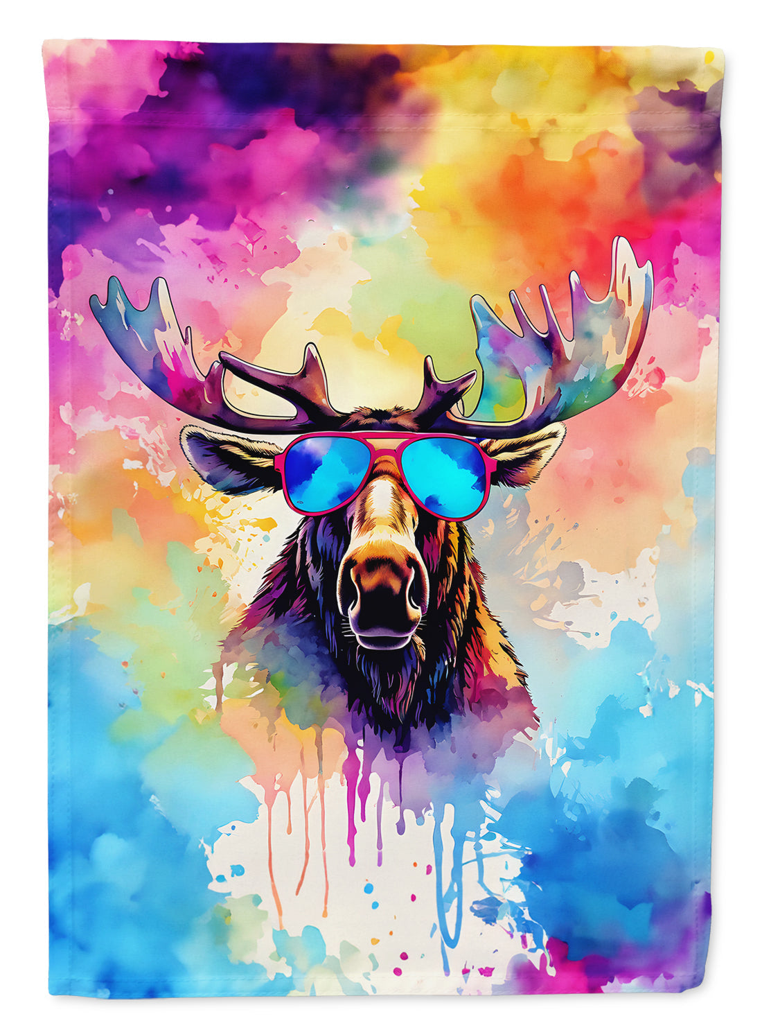Hippie Animal Moose House Flag 28x40 Porch Sleeve Pole Decorative Outside Yard Banner Artwork Wall Hanging, Polyester