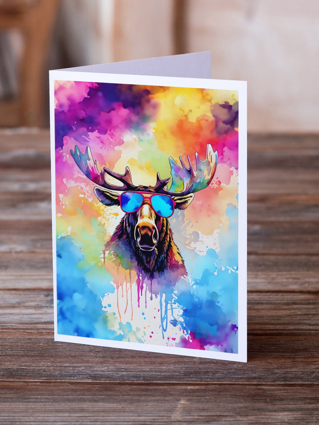Hippie Animal Moose Greeting Cards Pack of 8 Blank Cards with Envelopes Whimsical A7 Size 5x7