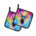 Hippie Animal Moose Pot Holder Set of 2 Heat Resistant Quilted Hot Pads 7.5 x 7.5 Inch, Insulated Kitchen Trivets for Cooking & Baking