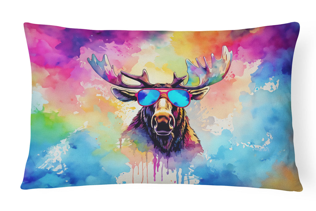 Hippie Animal Moose Decorative Throw Pillow 12x16 Indoor Outdoor Accent Cushion, Fabric Cover with Insert for Sofa, Bed, Porch & Living Room