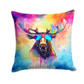 Hippie Animal Moose Decorative Throw Pillow 14x14 Indoor Outdoor Accent Cushion, Fabric Cover with Insert for Sofa, Bed, Porch & Living Room