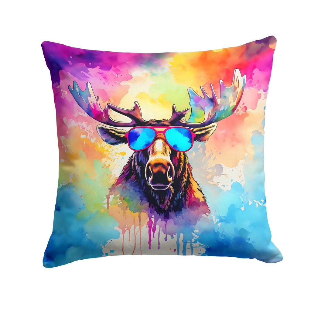 Hippie Animal Moose Decorative Throw Pillow 18x18 Indoor Outdoor Accent Cushion, Fabric Cover with Insert for Sofa, Bed, Porch & Living Room