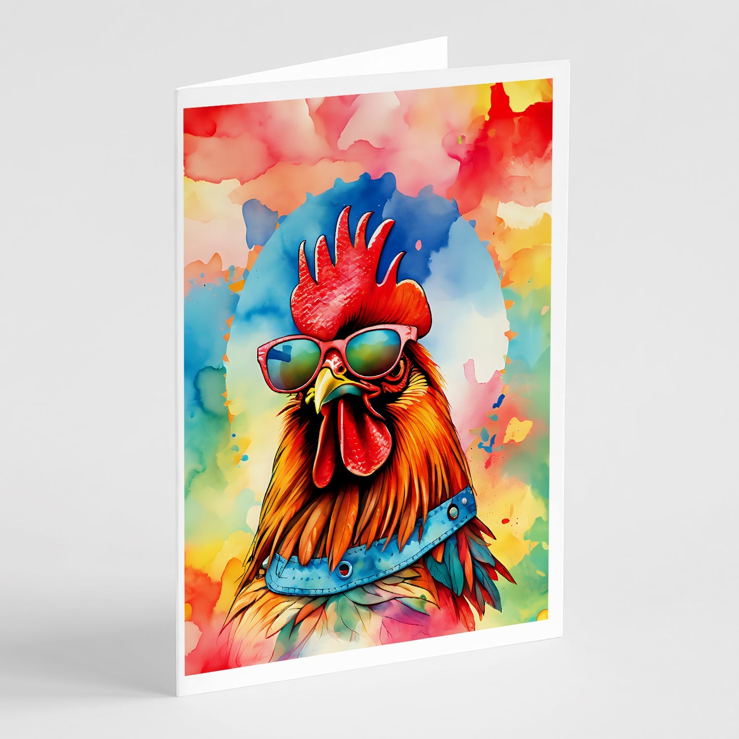 Hippie Animal Red Rooster Greeting Cards Pack of 8 Blank Cards with Envelopes Whimsical A7 Size 5x7