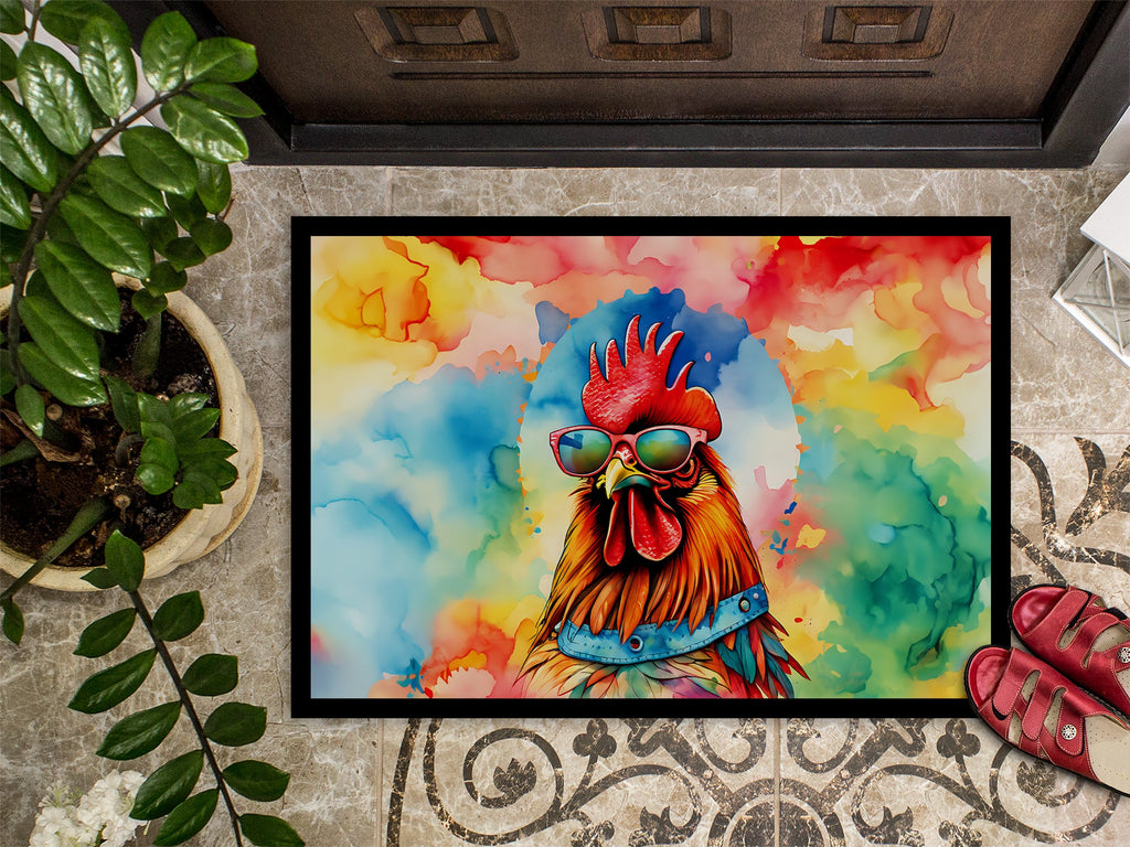 Hippie Animal Red Rooster Doormat Indoor Outdoor 18H X 27W Front Door Mat Rugs for Entryway, Non Slip Washable