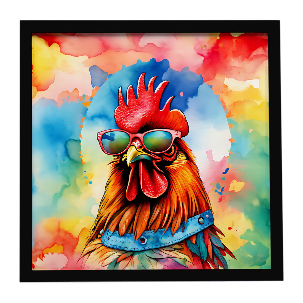 Hippie Animal Red Rooster Framed Metal Print Bathroom, Kitchen, Office, Home Decor Wall Art Ready to Hang, Square, 8X8