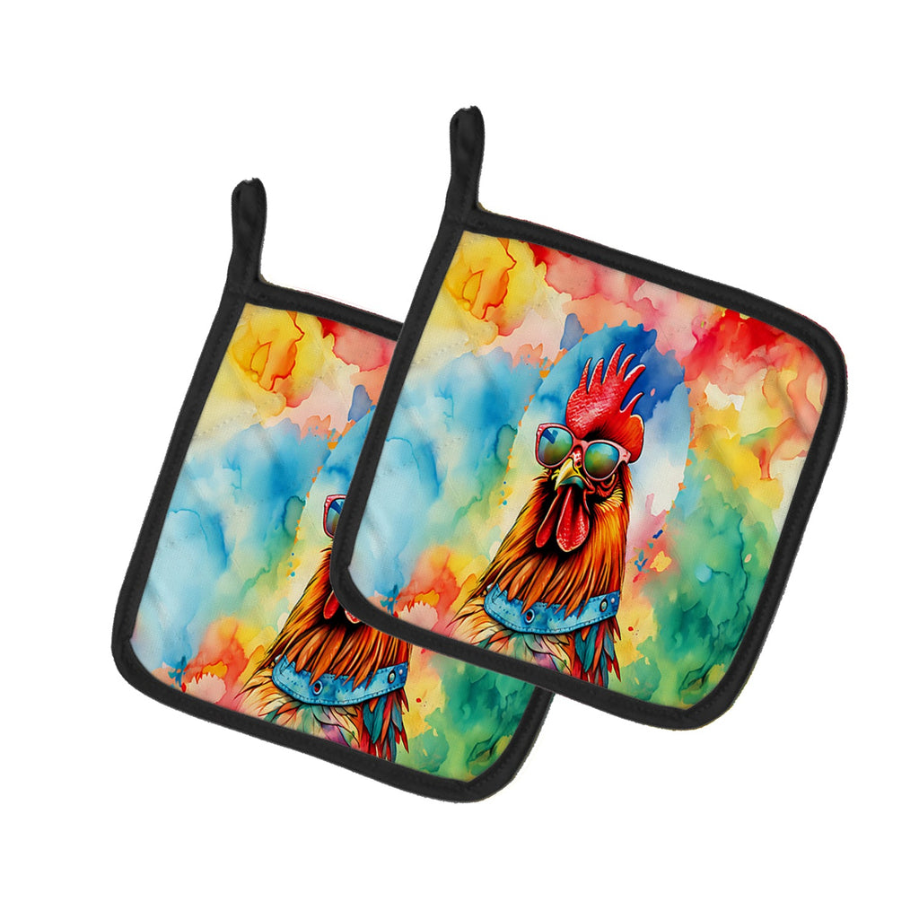 Hippie Animal Red Rooster Pot Holder Set of 2 Heat Resistant Quilted Hot Pads 7.5 x 7.5 Inch, Insulated Kitchen Trivets for Cooking & Baking