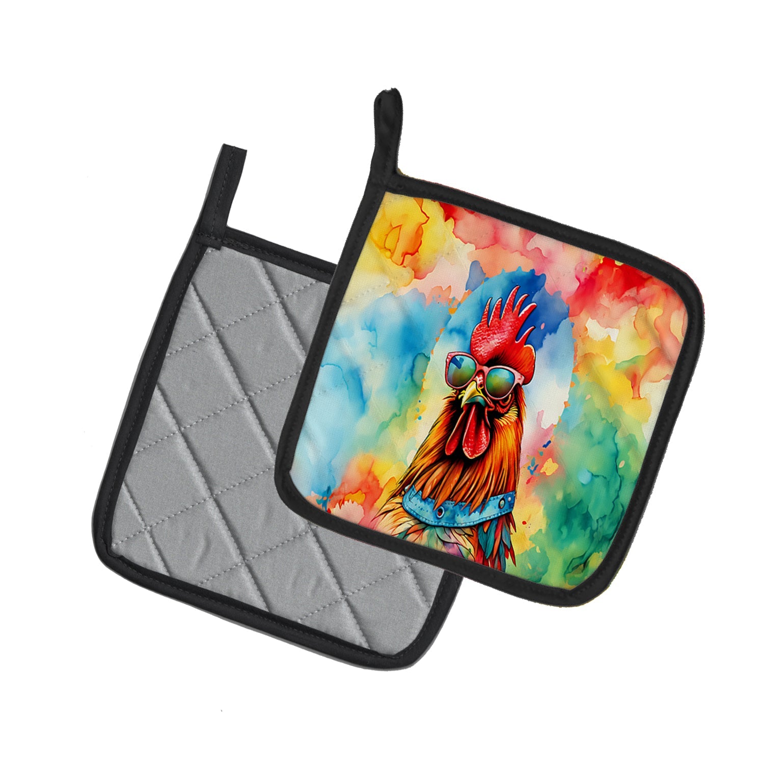Hippie Animal Red Rooster Pot Holder Set of 2 Heat Resistant Quilted Hot Pads 7.5 x 7.5 Inch, Insulated Kitchen Trivets for Cooking & Baking