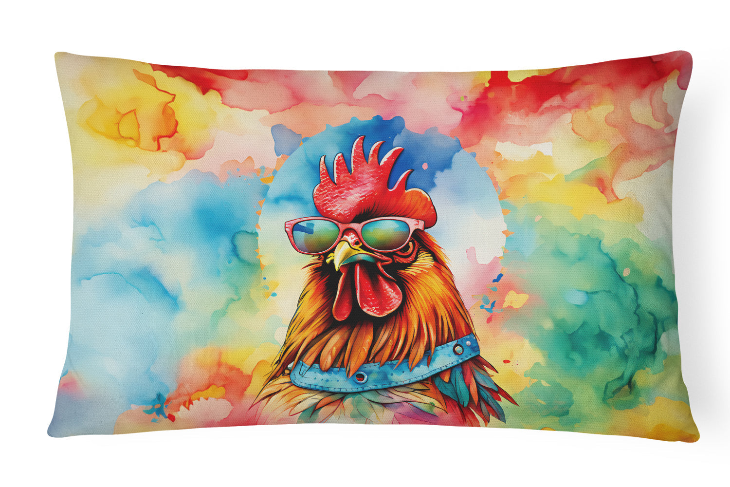 Hippie Animal Red Rooster Decorative Throw Pillow 12x16 Indoor Outdoor Accent Cushion, Fabric Cover with Insert for Sofa, Bed, Porch & Living Room