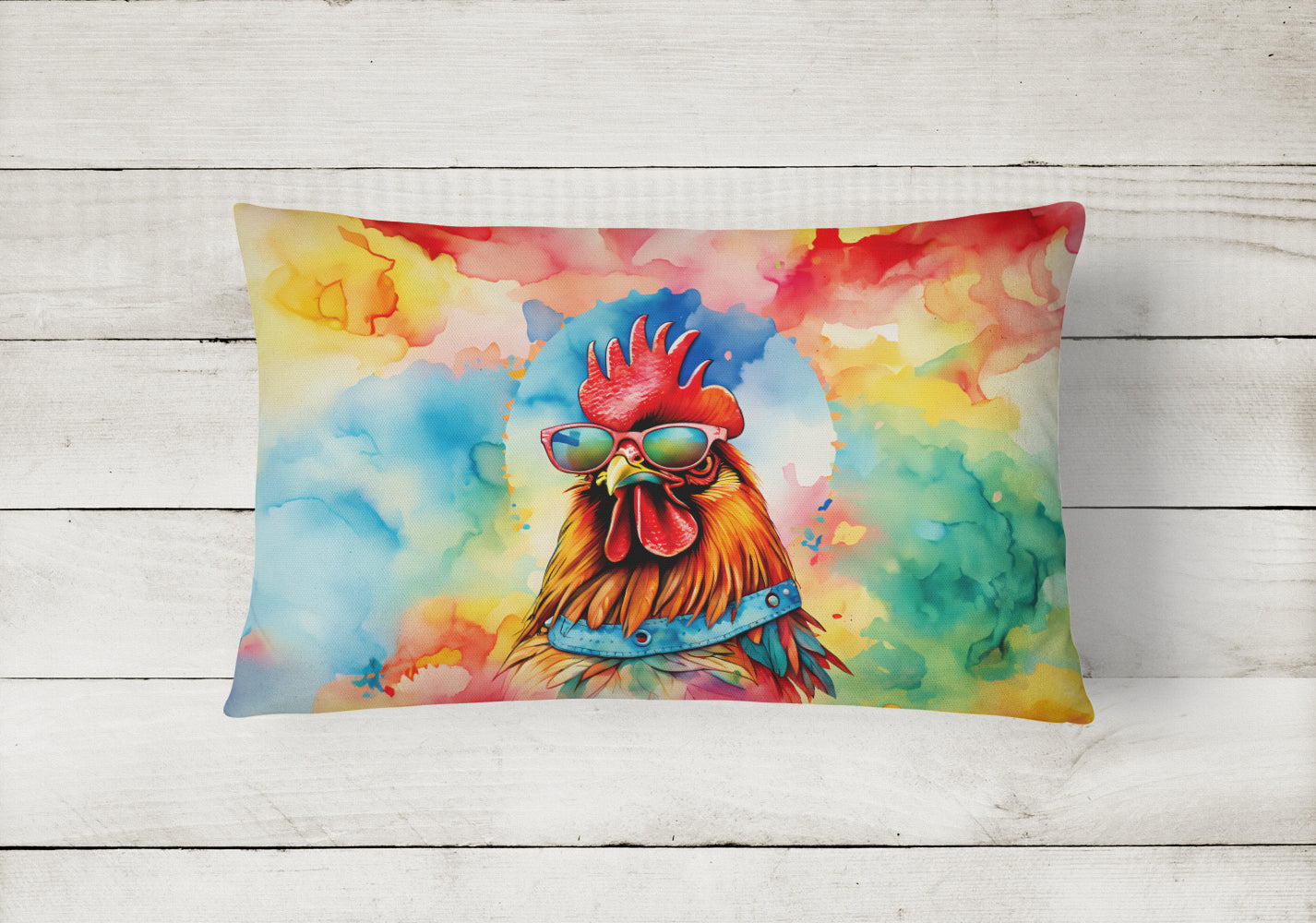 Hippie Animal Red Rooster Decorative Throw Pillow 12x16 Indoor Outdoor Accent Cushion, Fabric Cover with Insert for Sofa, Bed, Porch & Living Room