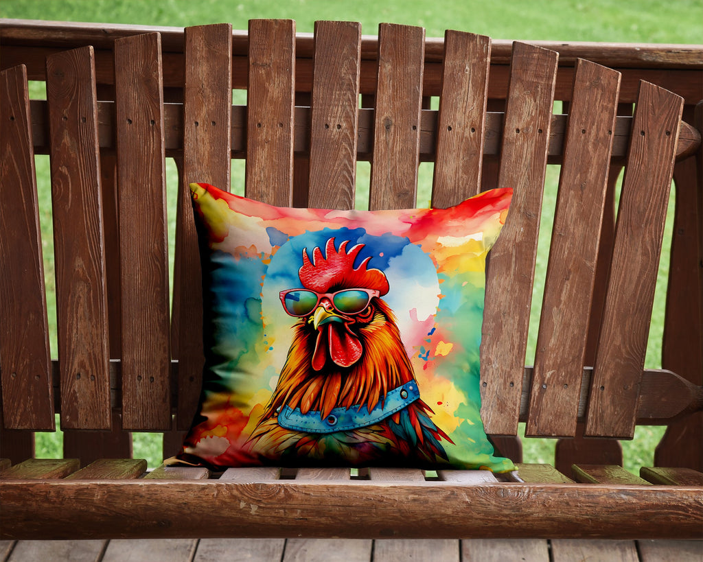 Hippie Animal Red Rooster Decorative Throw Pillow 14x14 Indoor Outdoor Accent Cushion, Fabric Cover with Insert for Sofa, Bed, Porch & Living Room