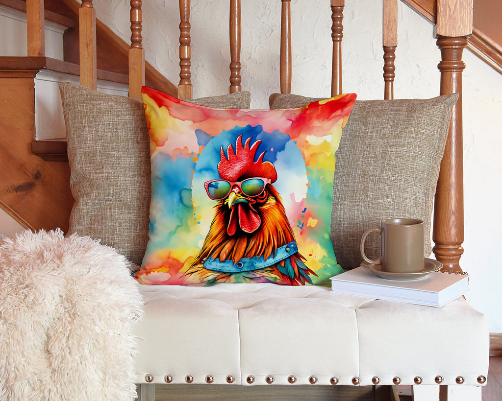 Hippie Animal Red Rooster Decorative Throw Pillow 14x14 Indoor Outdoor Accent Cushion, Fabric Cover with Insert for Sofa, Bed, Porch & Living Room