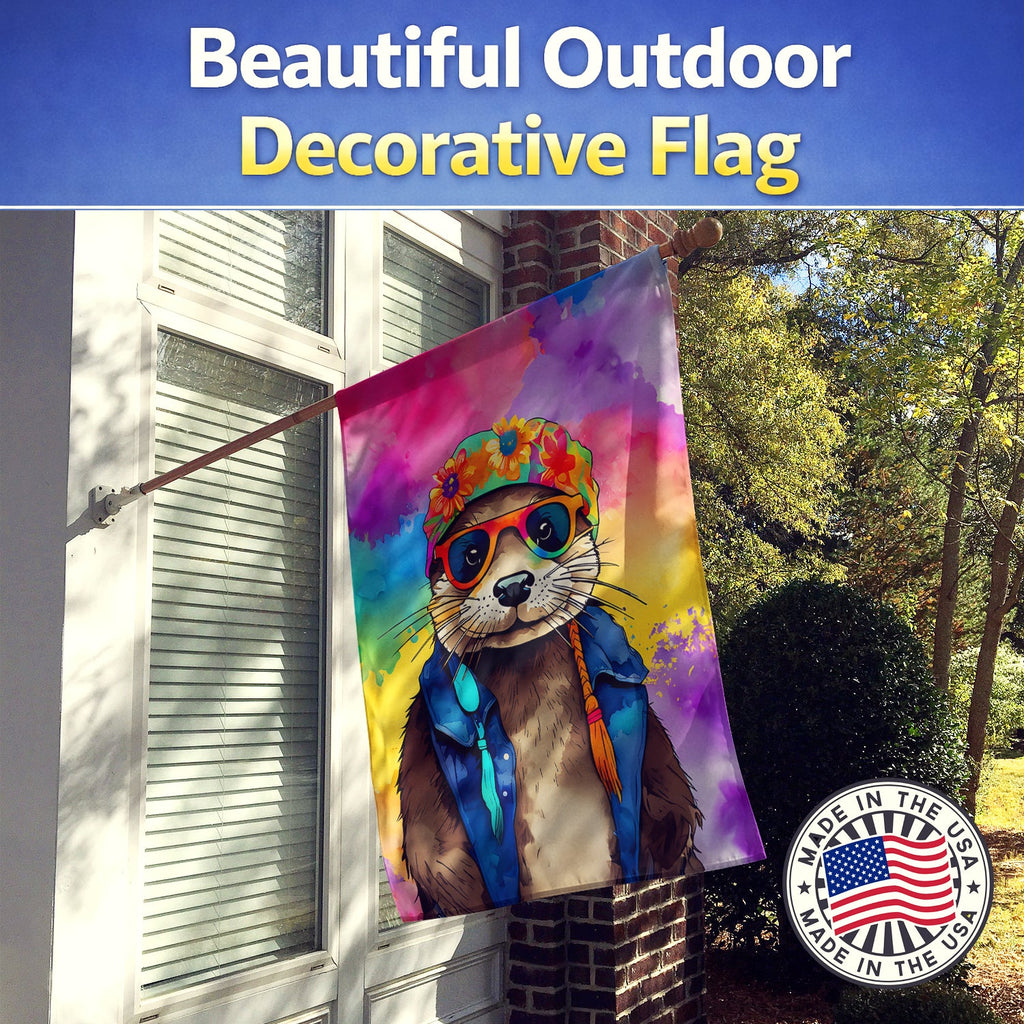 Hippie Animal Otter House Flag 28x40 Porch Sleeve Pole Decorative Outside Yard Banner Artwork Wall Hanging, Polyester