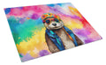 Hippie Animal Otter Cutting Board Tempered Glass Kitchen Cutting Surface, Heat Resistant Chopping, Non-Slip Feet, Food Prep & Serving