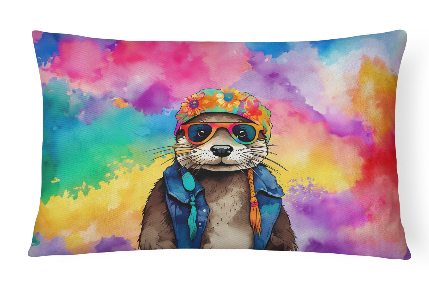 Hippie Animal Otter Decorative Throw Pillow 12x16 Indoor Outdoor Accent Cushion, Fabric Cover with Insert for Sofa, Bed, Porch & Living Room