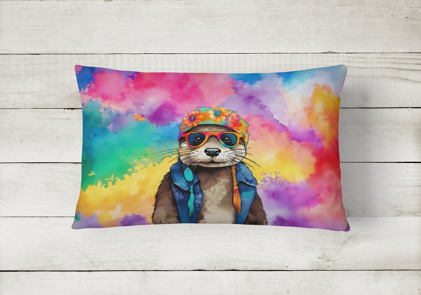 Hippie Animal Otter Decorative Throw Pillow 12x16 Indoor Outdoor Accent Cushion, Fabric Cover with Insert for Sofa, Bed, Porch & Living Room