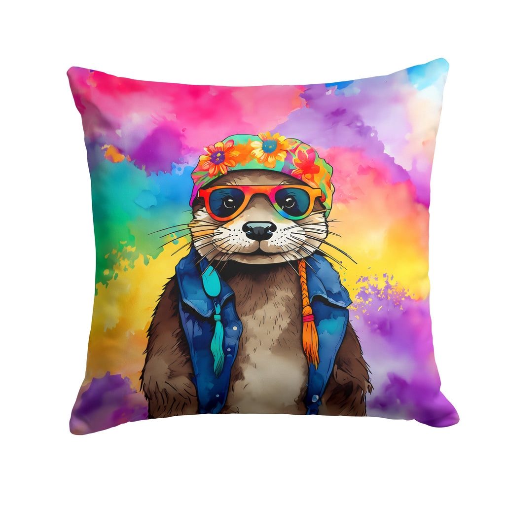Hippie Animal Otter Decorative Throw Pillow 14x14 Indoor Outdoor Accent Cushion, Fabric Cover with Insert for Sofa, Bed, Porch & Living Room
