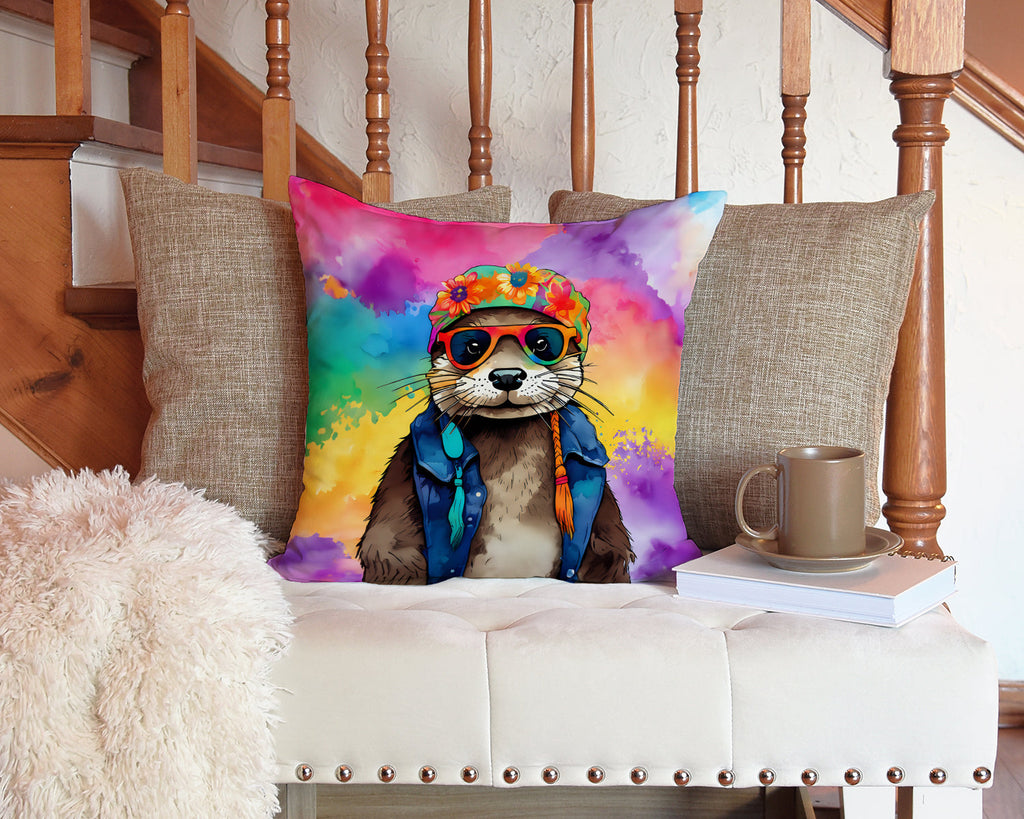 Hippie Animal Otter Decorative Throw Pillow 14x14 Indoor Outdoor Accent Cushion, Fabric Cover with Insert for Sofa, Bed, Porch & Living Room