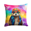 Hippie Animal Otter Decorative Throw Pillow 18x18 Indoor Outdoor Accent Cushion, Fabric Cover with Insert for Sofa, Bed, Porch & Living Room