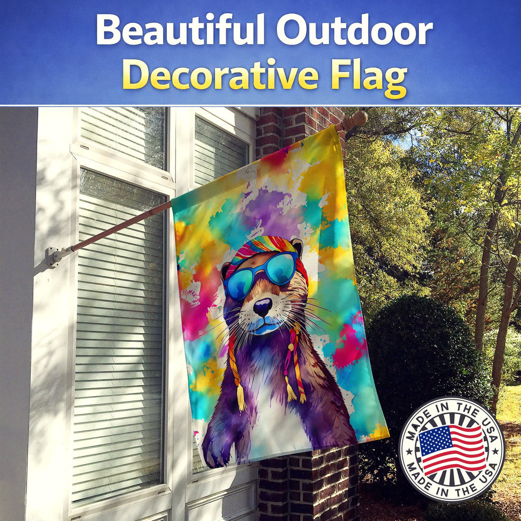 Hippie Animal Otter House Flag 28x40 Porch Sleeve Pole Decorative Outside Yard Banner Artwork Wall Hanging, Polyester