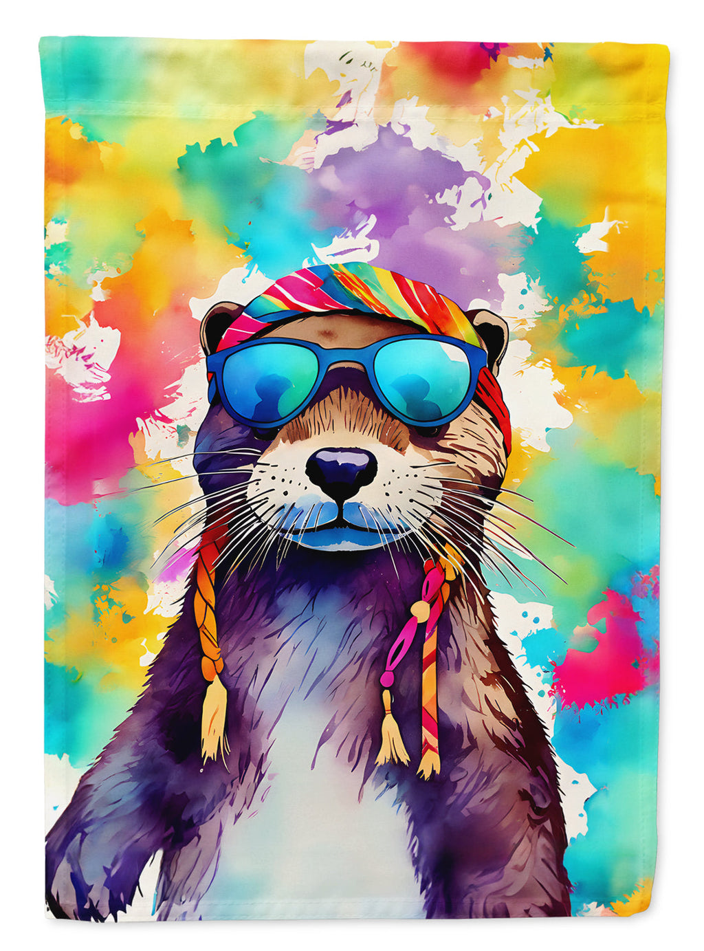 Hippie Animal Otter House Flag 28x40 Porch Sleeve Pole Decorative Outside Yard Banner Artwork Wall Hanging, Polyester