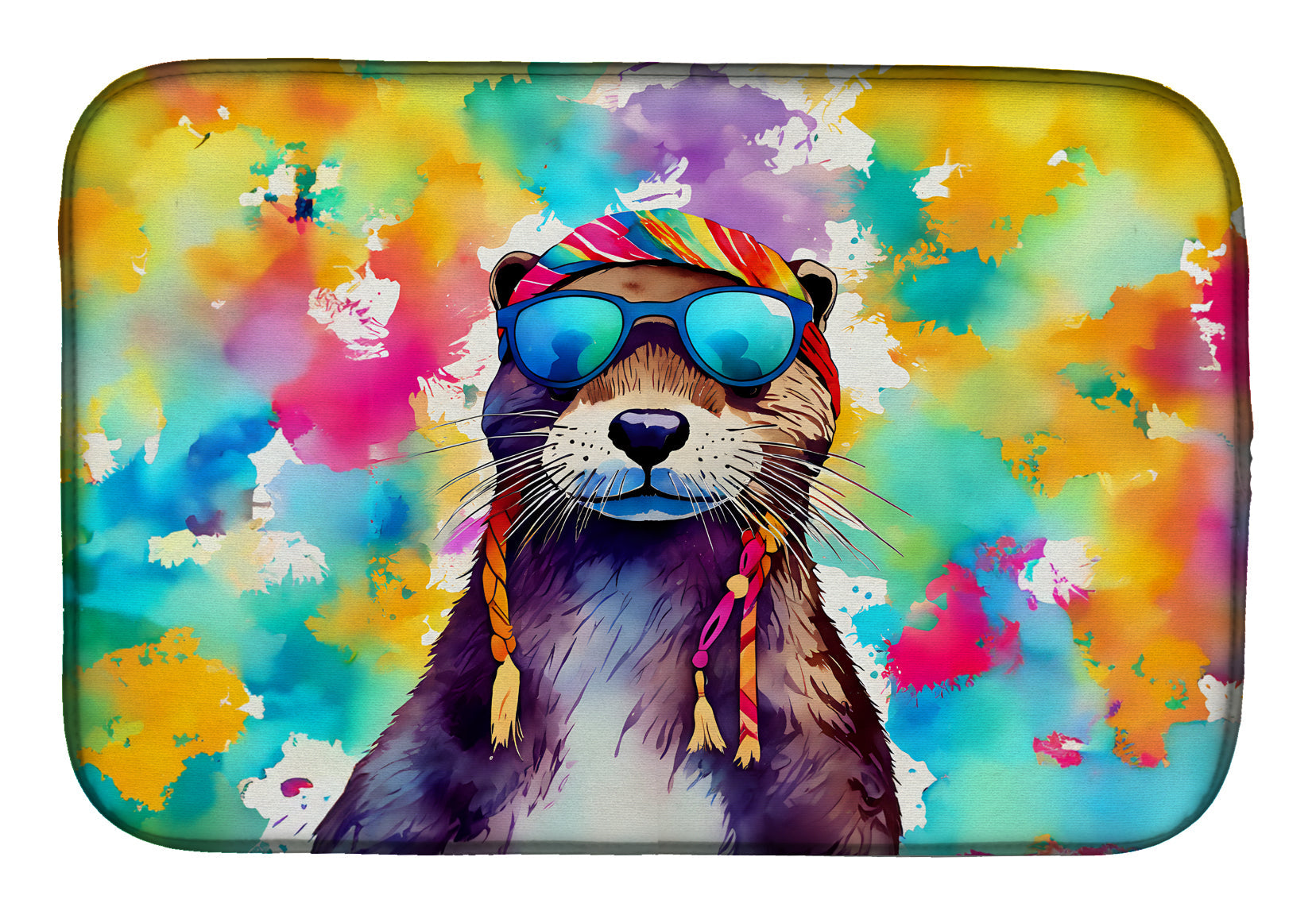 Hippie Animal Otter Dish Drying Mat Absorbent Dish Drying Mat Pad for Kitchen Counter Dish Drainer Mat for Countertop, 14 x 21", Multicolor