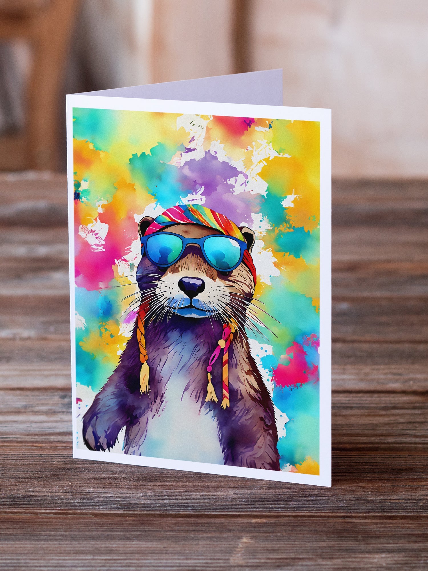 Hippie Animal Otter Greeting Cards Pack of 8 Blank Cards with Envelopes Whimsical A7 Size 5x7