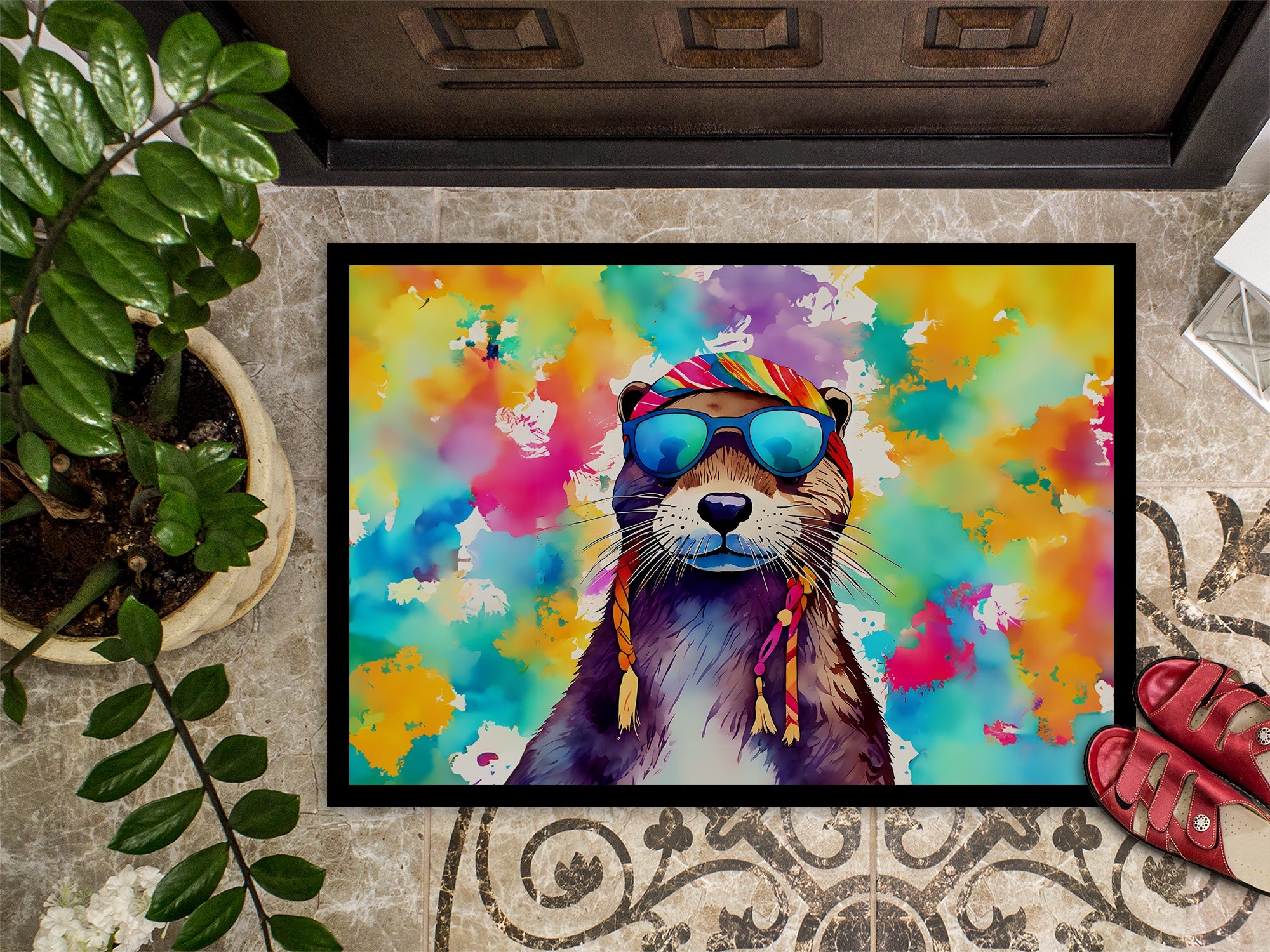 Hippie Animal Otter Doormat Indoor Outdoor 18H X 27W Front Door Mat Rugs for Entryway, Non Slip Washable