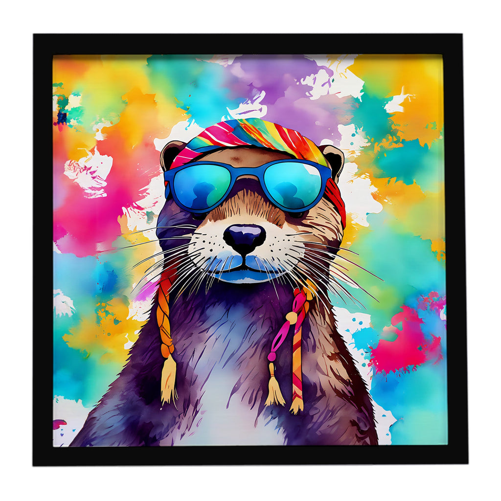 Hippie Animal Otter Framed Metal Print Bathroom, Kitchen, Office, Home Decor Wall Art Ready to Hang, Square, 8X8