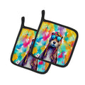 Hippie Animal Otter Pot Holder Set of 2 Heat Resistant Quilted Hot Pads 7.5 x 7.5 Inch, Insulated Kitchen Trivets for Cooking & Baking