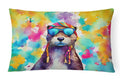 Hippie Animal Otter Decorative Throw Pillow 12x16 Indoor Outdoor Accent Cushion, Fabric Cover with Insert for Sofa, Bed, Porch & Living Room