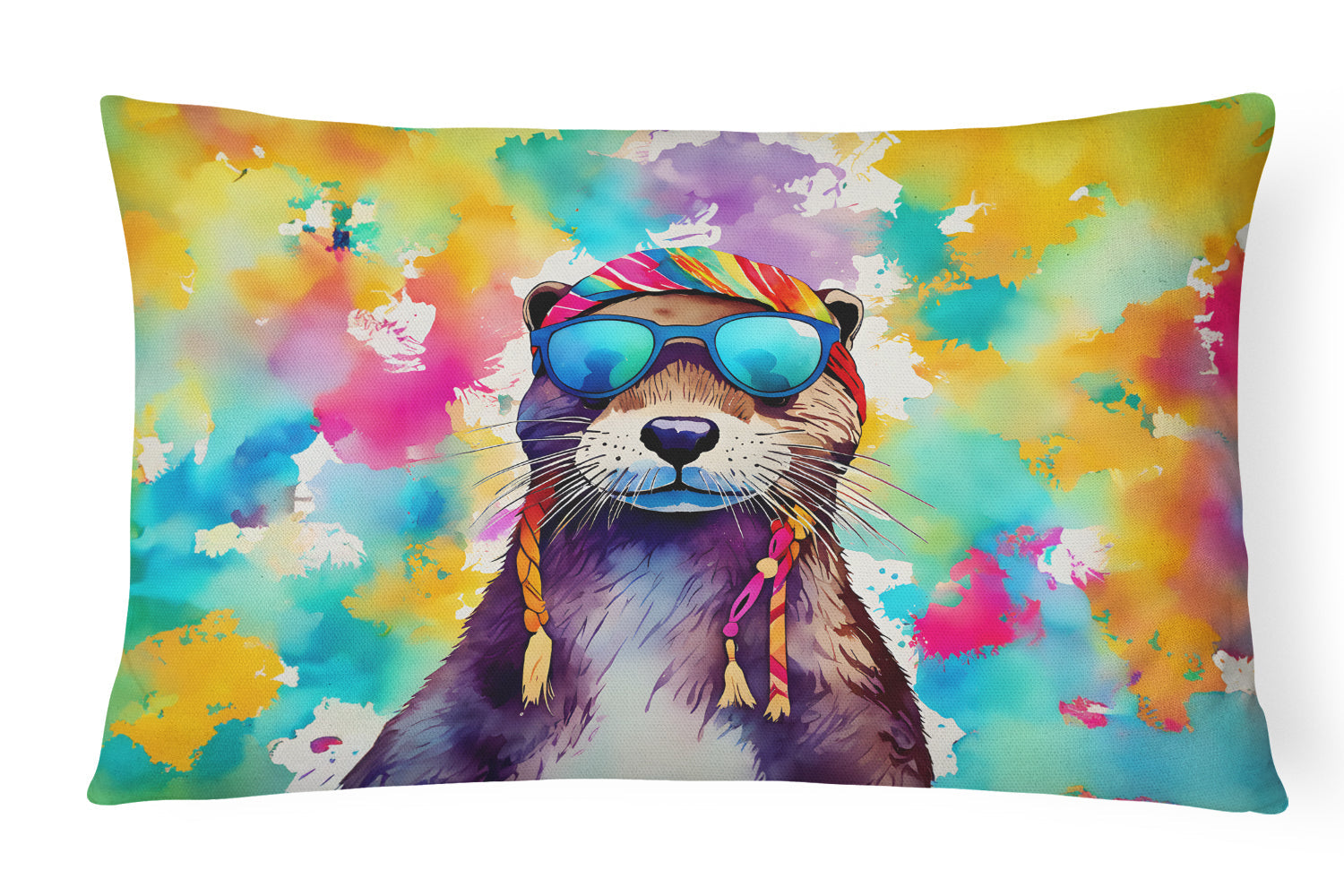 Hippie Animal Otter Decorative Throw Pillow 12x16 Indoor Outdoor Accent Cushion, Fabric Cover with Insert for Sofa, Bed, Porch & Living Room