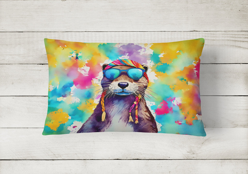 Hippie Animal Otter Decorative Throw Pillow 12x16 Indoor Outdoor Accent Cushion, Fabric Cover with Insert for Sofa, Bed, Porch & Living Room