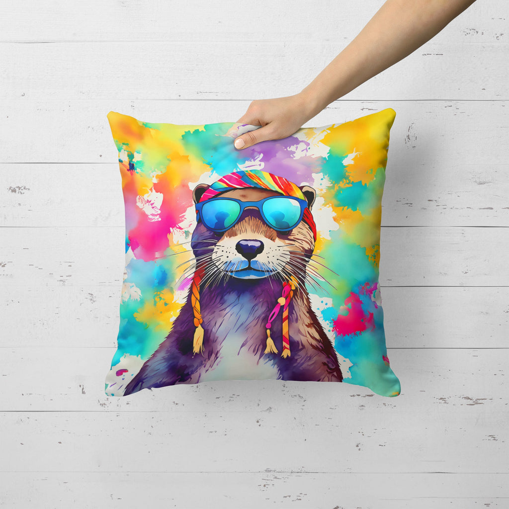 Hippie Animal Otter Decorative Throw Pillow 18x18 Indoor Outdoor Accent Cushion, Fabric Cover with Insert for Sofa, Bed, Porch & Living Room