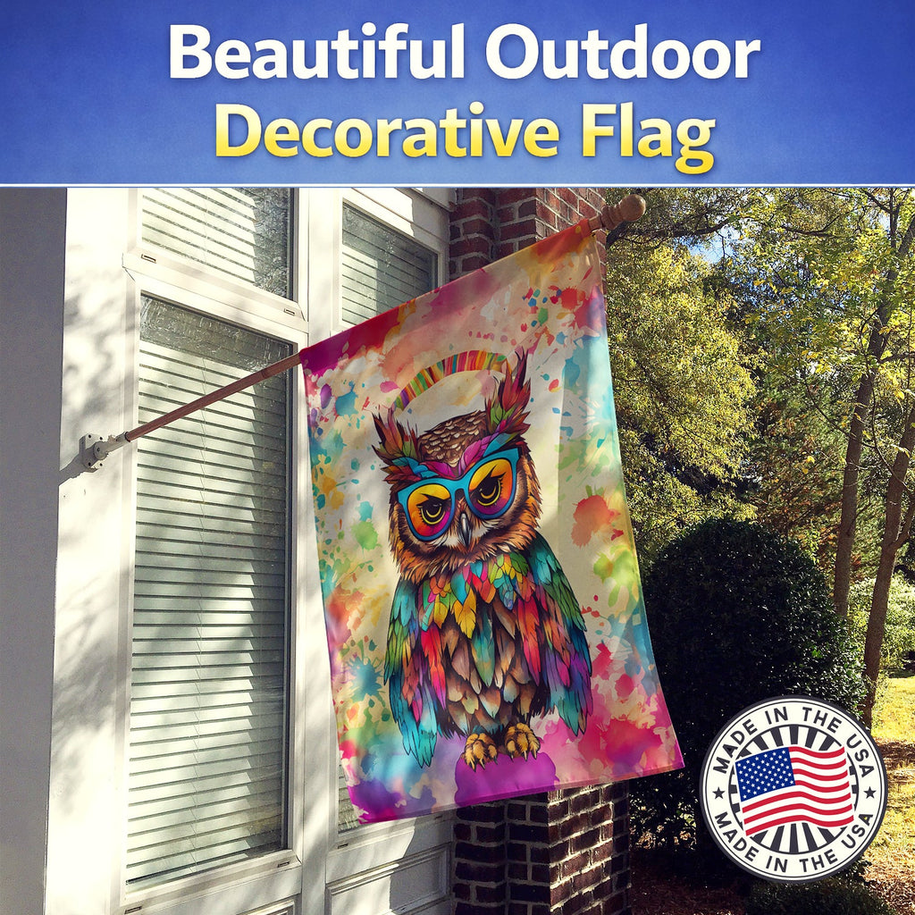 Hippie Animal Owl House Flag 28x40 Porch Sleeve Pole Decorative Outside Yard Banner Artwork Wall Hanging, Polyester