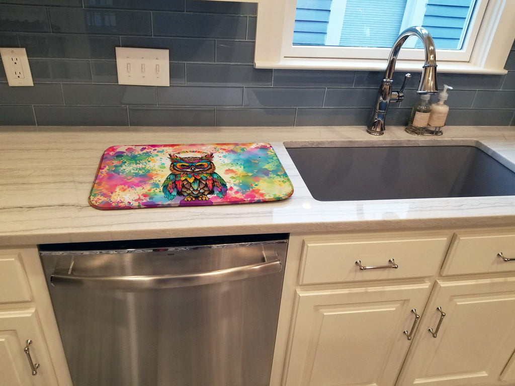 Hippie Animal Owl Dish Drying Mat Absorbent Dish Drying Mat Pad for Kitchen Counter Dish Drainer Mat for Countertop, 14 x 21", Multicolor