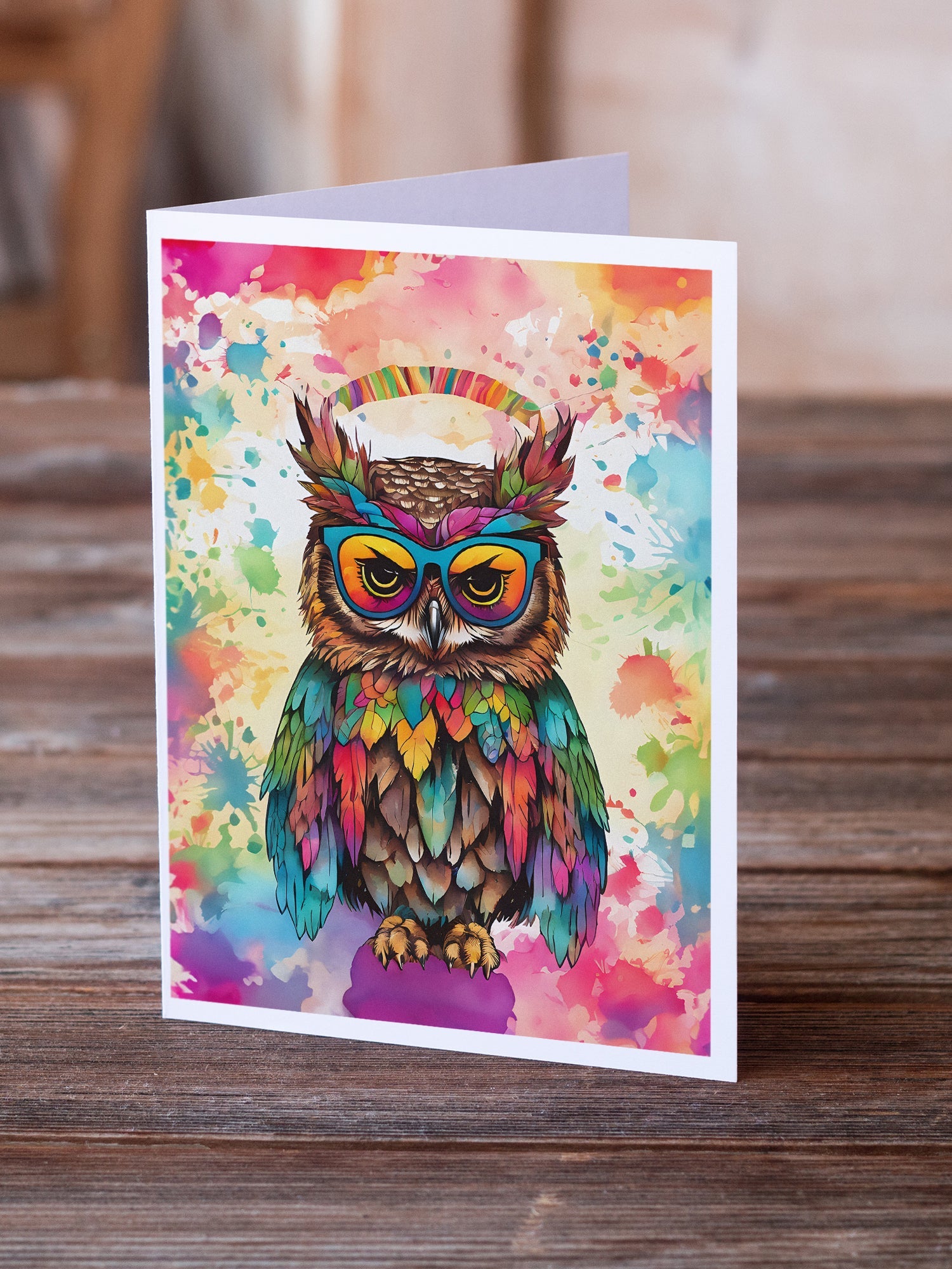 Hippie Animal Owl Greeting Cards Pack of 8 Blank Cards with Envelopes Whimsical A7 Size 5x7