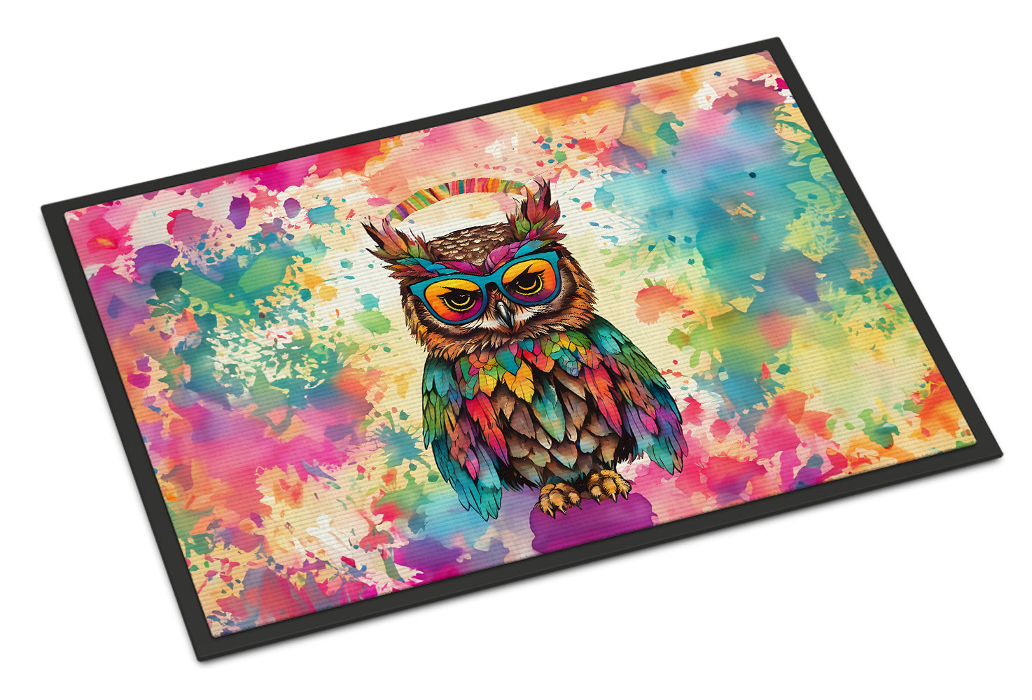 Hippie Animal Owl Doormat Indoor Outdoor 24H X 36W Front Door Mat Rugs for Entryway, Non Slip Washable Low Pile,