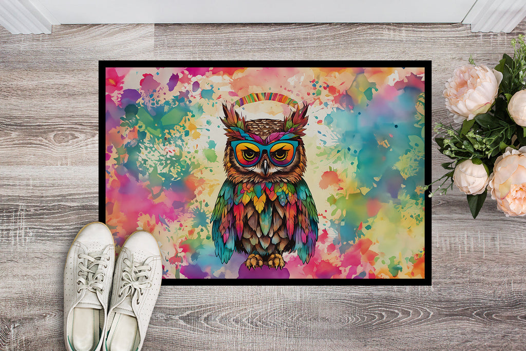 Hippie Animal Owl Doormat Indoor Outdoor 24H X 36W Front Door Mat Rugs for Entryway, Non Slip Washable Low Pile,