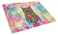 Hippie Animal Owl Cutting Board Tempered Glass Kitchen Cutting Surface, Heat Resistant Chopping, Non-Slip Feet, Food Prep & Serving