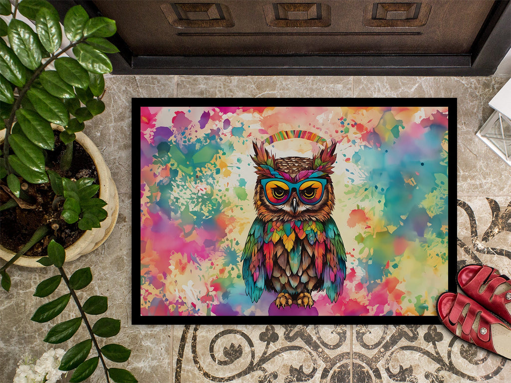 Hippie Animal Owl Doormat Indoor Outdoor 18H X 27W Front Door Mat Rugs for Entryway, Non Slip Washable