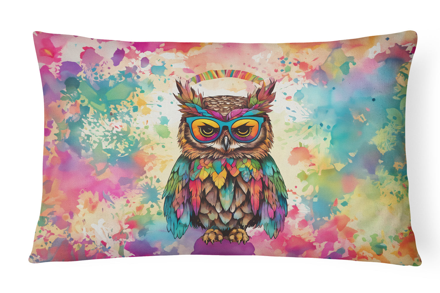 Hippie Animal Owl Decorative Throw Pillow 12x16 Indoor Outdoor Accent Cushion, Fabric Cover with Insert for Sofa, Bed, Porch & Living Room