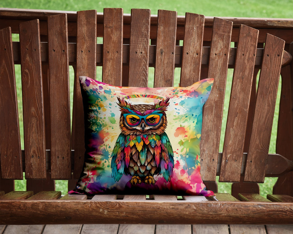 Hippie Animal Owl Decorative Throw Pillow 14x14 Indoor Outdoor Accent Cushion, Fabric Cover with Insert for Sofa, Bed, Porch & Living Room