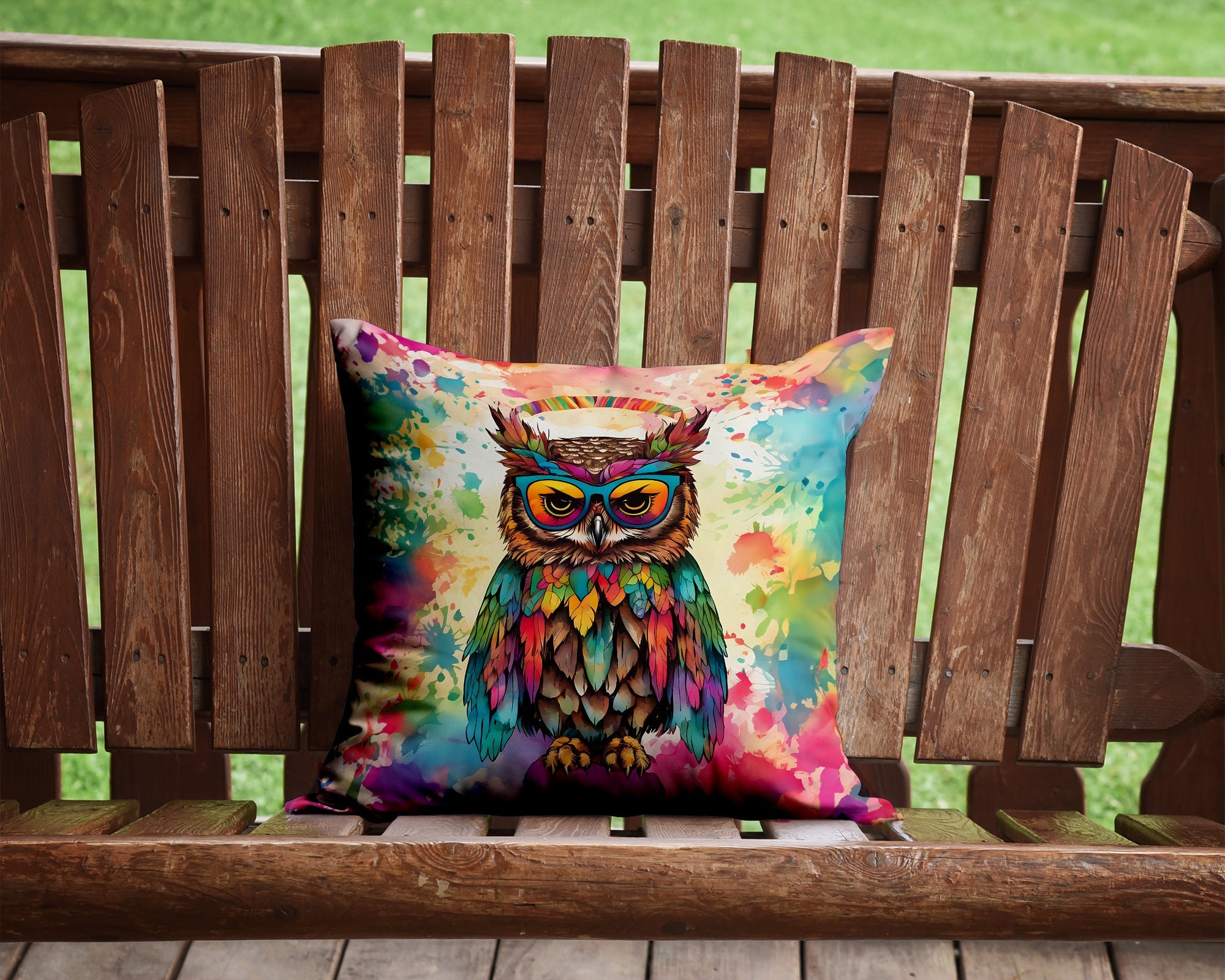 Hippie Animal Owl Decorative Throw Pillow 14x14 Indoor Outdoor Accent Cushion, Fabric Cover with Insert for Sofa, Bed, Porch & Living Room