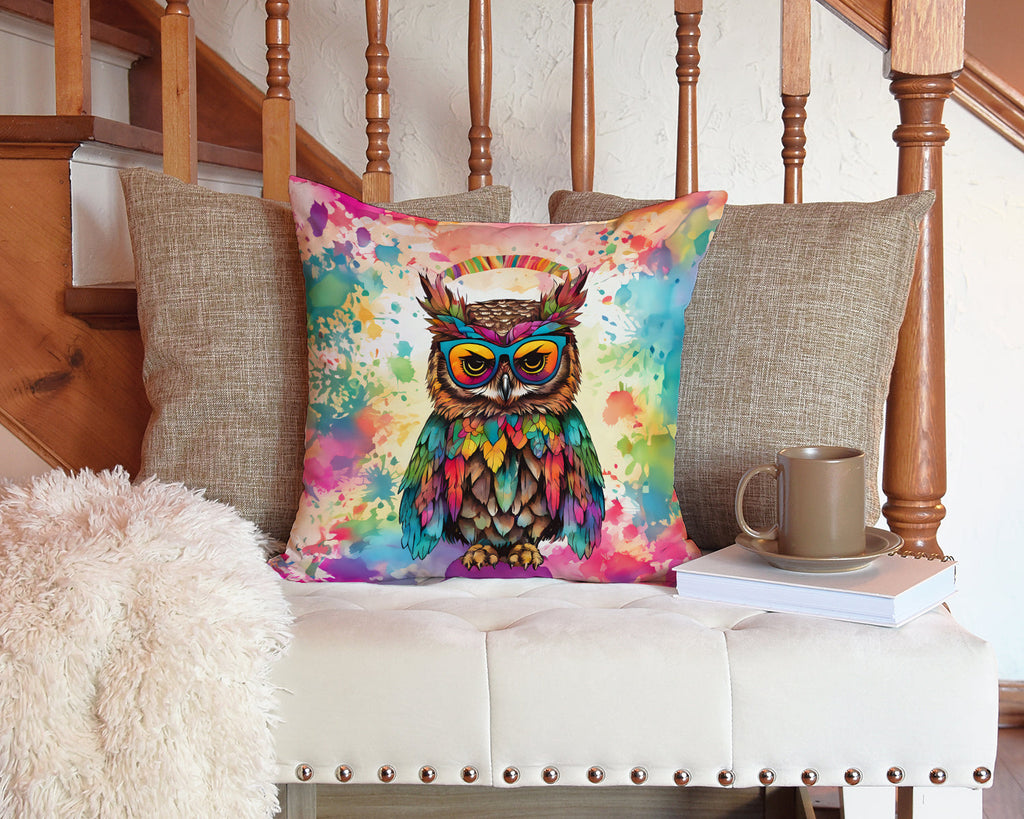 Hippie Animal Owl Decorative Throw Pillow 14x14 Indoor Outdoor Accent Cushion, Fabric Cover with Insert for Sofa, Bed, Porch & Living Room