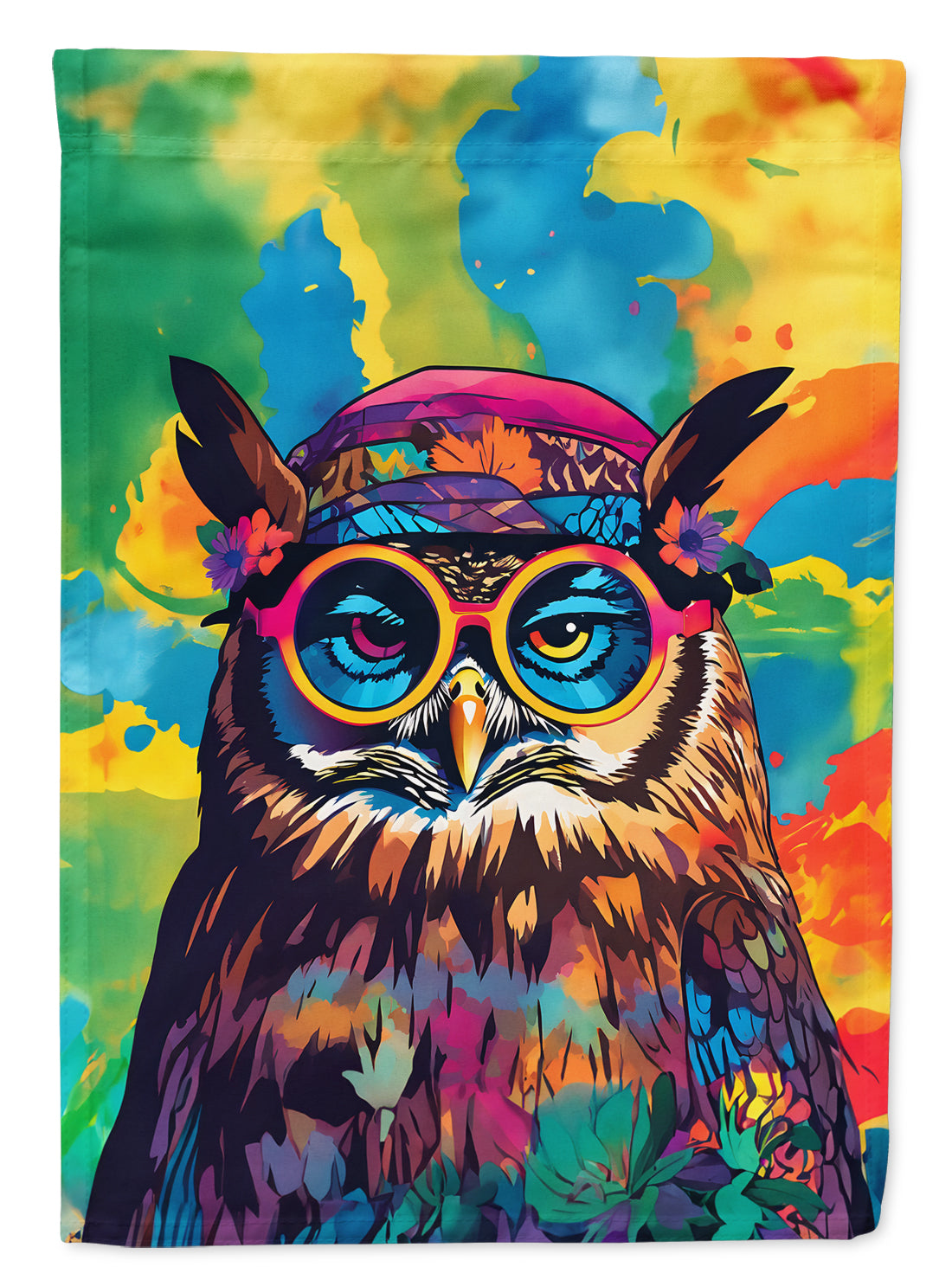 Hippie Animal Owl House Flag 28x40 Porch Sleeve Pole Decorative Outside Yard Banner Artwork Wall Hanging, Polyester