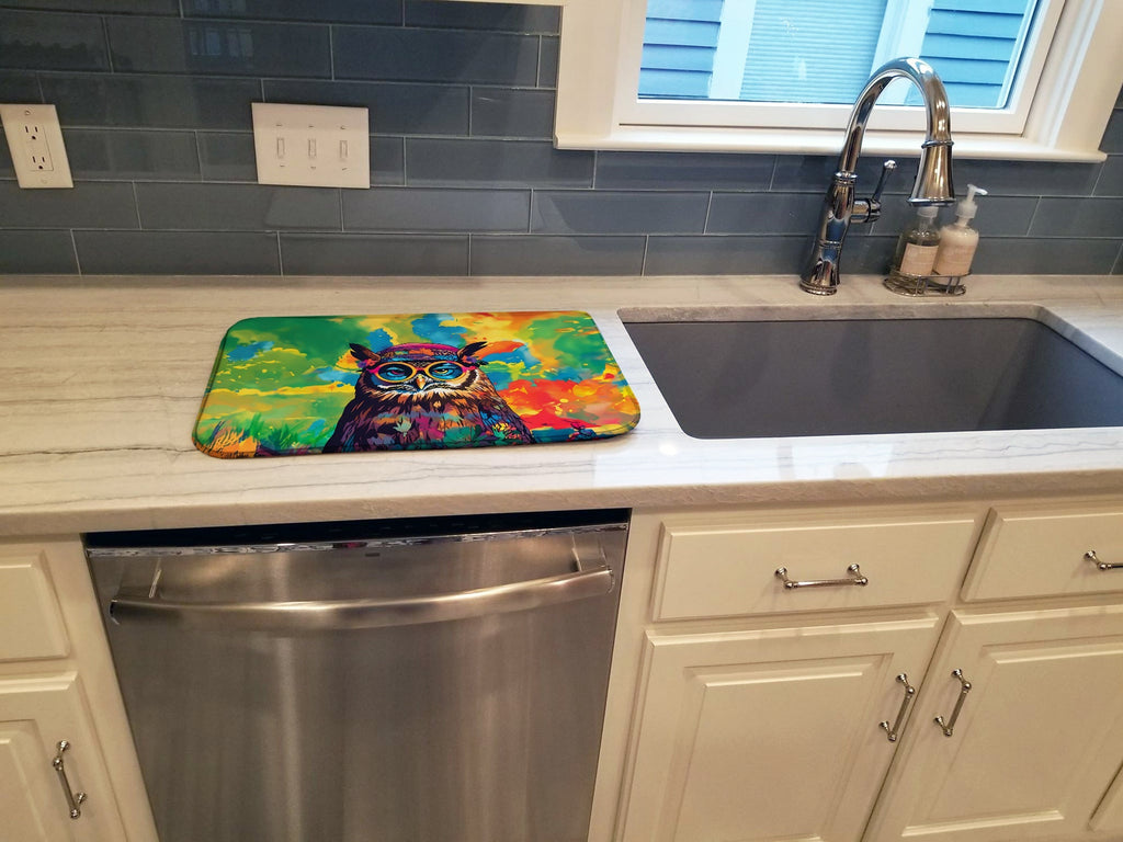 Hippie Animal Owl Dish Drying Mat Absorbent Dish Drying Mat Pad for Kitchen Counter Dish Drainer Mat for Countertop, 14 x 21", Multicolor