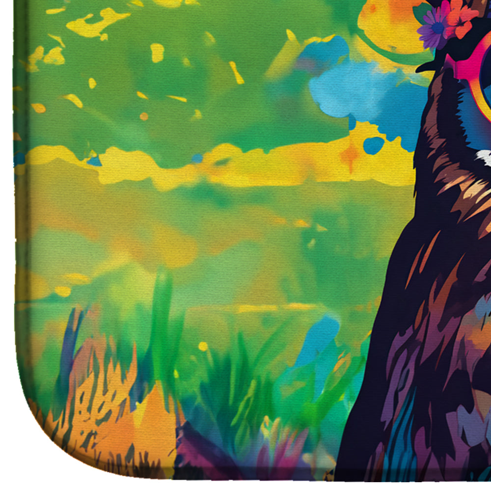 Hippie Animal Owl Dish Drying Mat Absorbent Dish Drying Mat Pad for Kitchen Counter Dish Drainer Mat for Countertop, 14 x 21", Multicolor