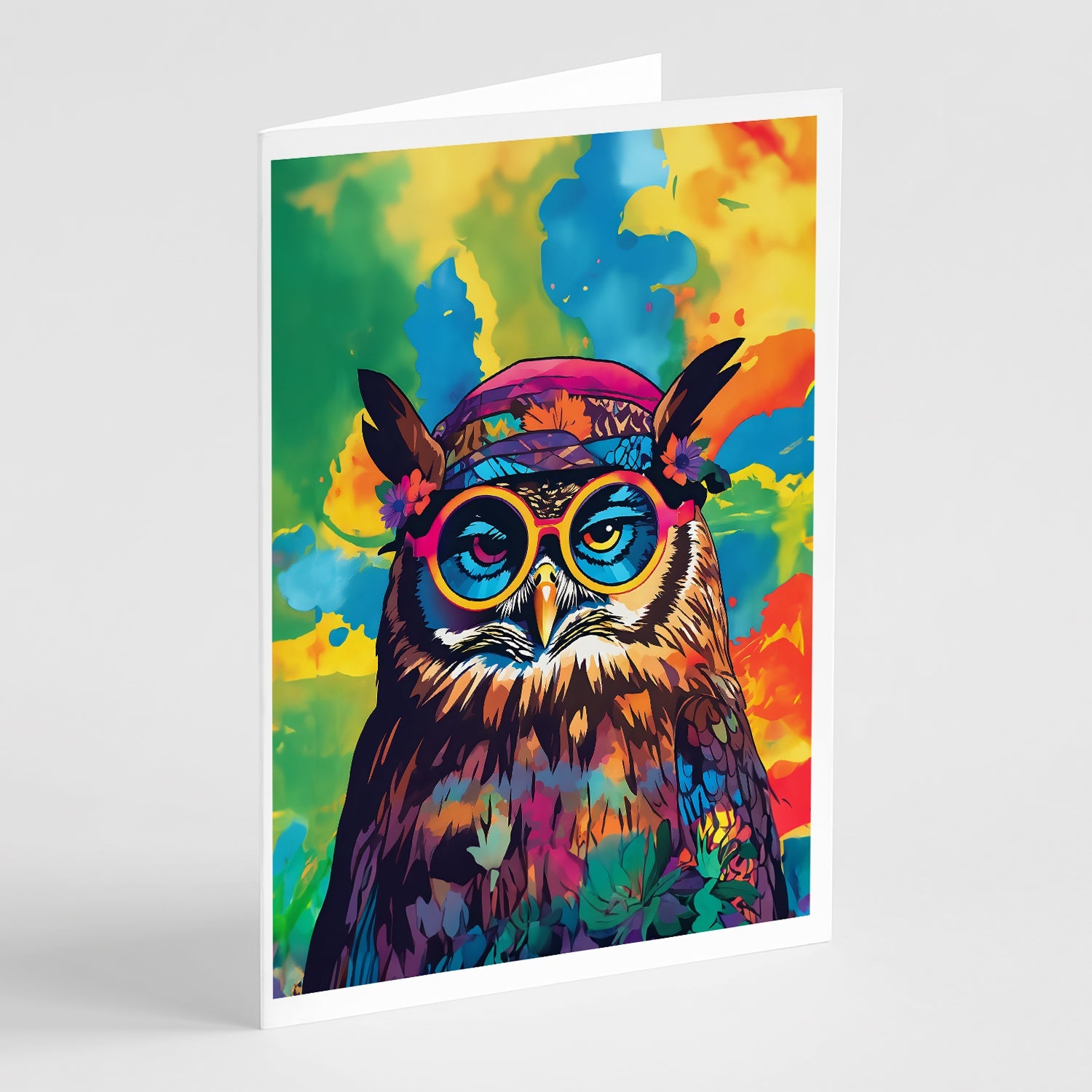Hippie Animal Owl Greeting Cards Pack of 8 Blank Cards with Envelopes Whimsical A7 Size 5x7